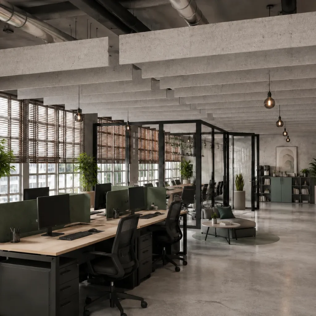 LunarFelt Printed Concrete Box Baffles and Desk Screens
